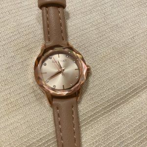 Ellen Tracy Faux Leather Faceted Glass Watch